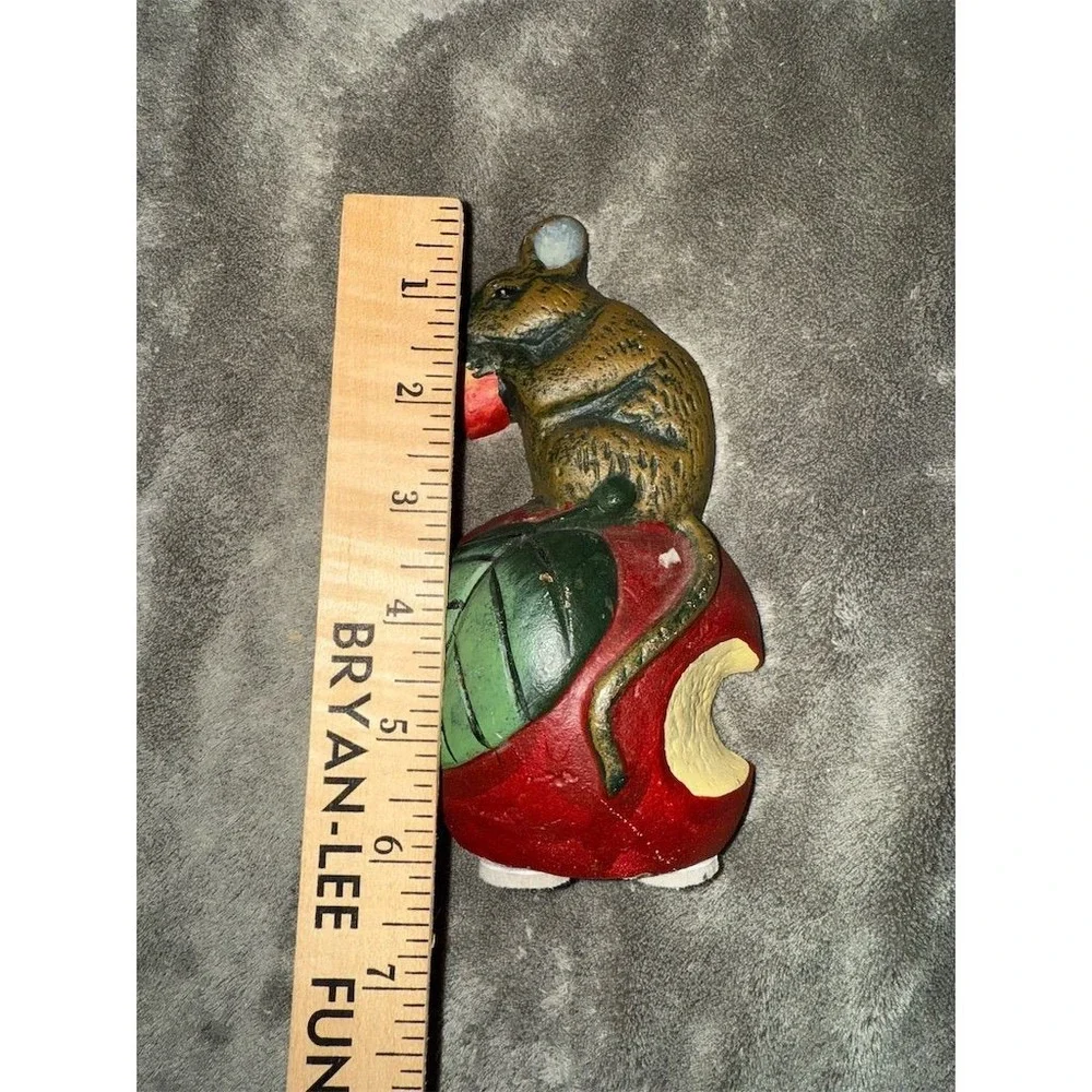 Cast Iron Mouse Eating Apple Door Stopper Vintage Decor MCM‎